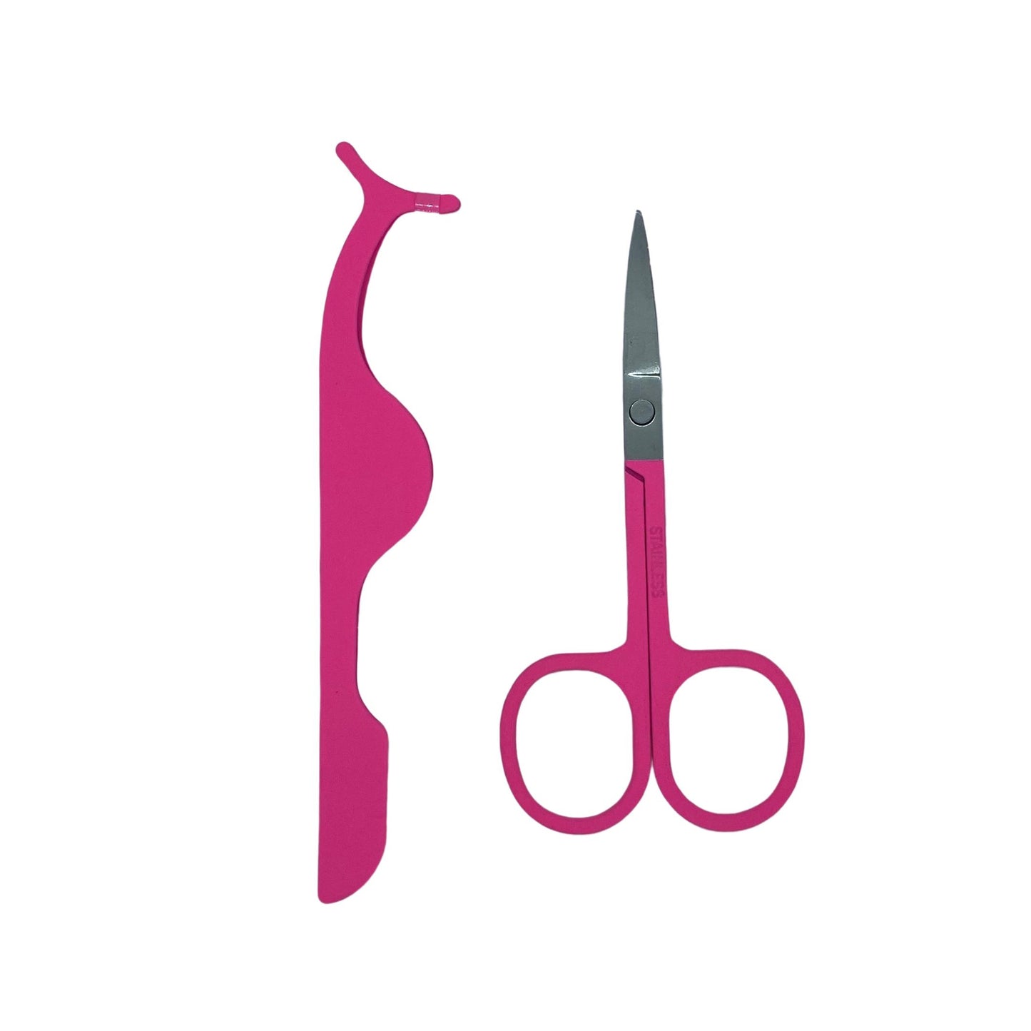 Lash Tool Set-Our Lash Tool Set includes a lash applicator and a pair of mini scissors for an easy lash application. The lash applicator allows you to easily apply/remove your lashes and the mini scissors are perfect for trimming the lash band length. The compact size makes it perfect to add to your makeup/travel bag. Description Includes: 1 Lash Applicator and 1 Pair of Mini Scissor Lash Applicator: Silver, Pink/White, Pink, or Black Mini Scissors: Silver, Pink, or Black Material: Stainless Ste